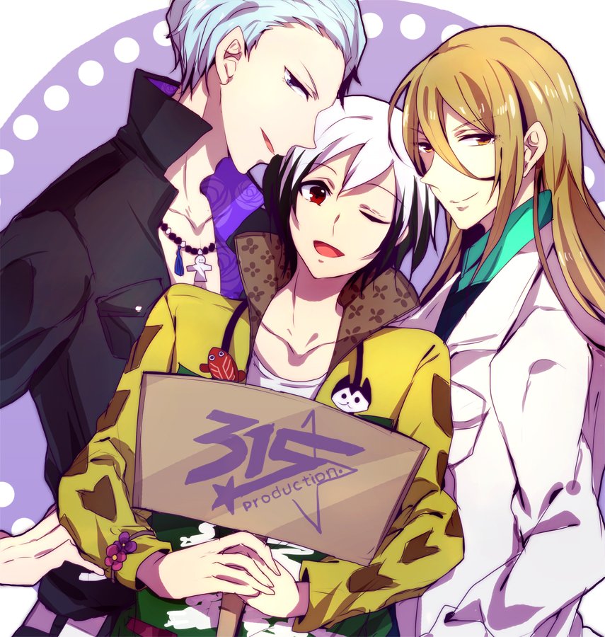 3boys, black_hair, blonde_hair, blue_hair, idolmaster, idolmaster_side-m, kitamura_sora, koron_chris