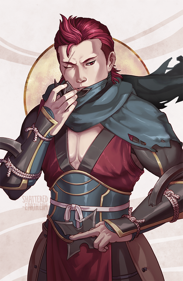 1boy, artist_name, fire_emblem, fire_emblem_if, mask, ninja, one_eye_closed, red_eyes