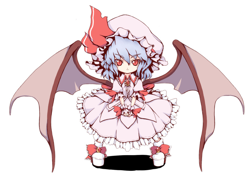 blue_hair, hat, highres, red_eyes, remilia_scarlet, shishigami_(pixiv), shishigami_(sunagimo), short_hair