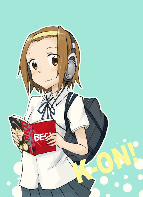 bag, beck, beyerdynamic, boss_(artist), brown_eyes, brown_hair, hairband, headband