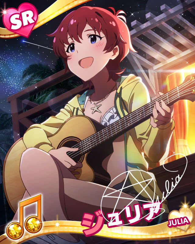 blue_eyes, blush, character_name, cottage, dress, guitar, idolmaster, idolmaster_cinderella_girls