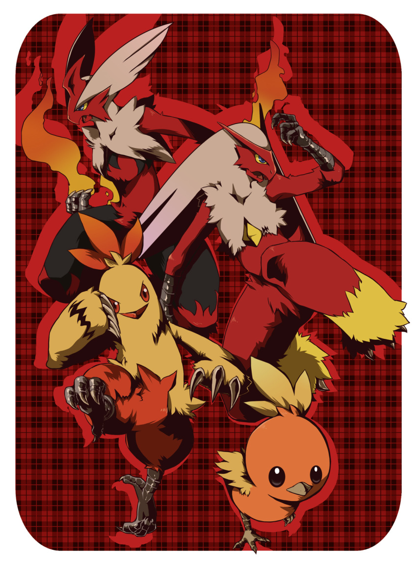beak, blaziken, claws, combusken, fighting_stance, fire, haruto1192, highres