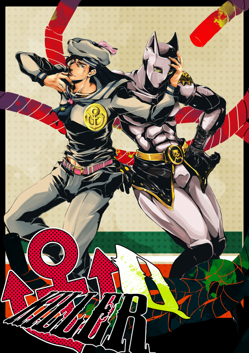 1boy, anchor_symbol, black_hair, grey_eyes, haruto1192, hat, highres, jojo_no_kimyou_na_bouken