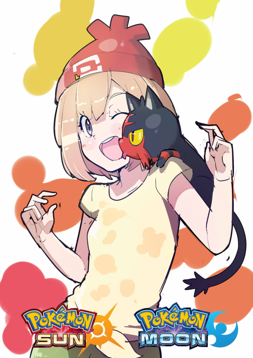 1girl, absurdres, bangs, beanie, brown_hair, copyright_name, female_protagonist_(pokemon_sm), hat