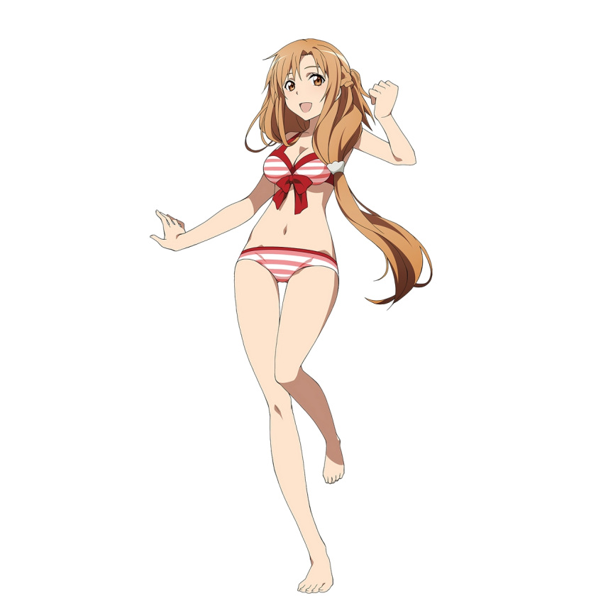 1girl, asuna_(sao), bikini, breasts, brown_eyes, brown_hair, cleavage, collarbone