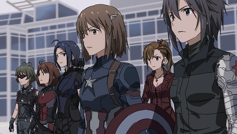 1boy, 5girls, ahoge, akizuki_ryou, ant-man, ant-man_(cosplay), black_hair, blue_hair