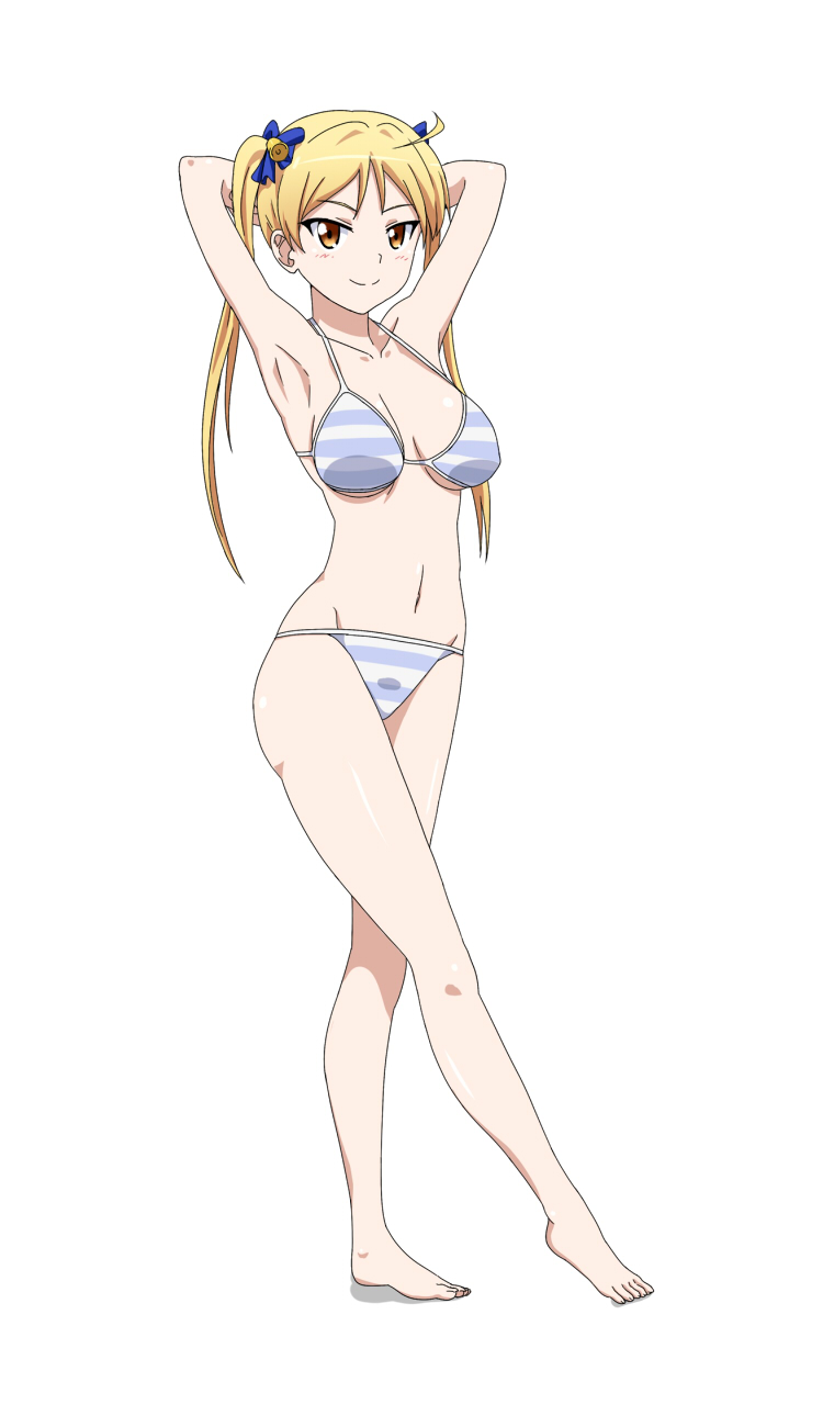 1girl, ahoge, armpits, arms_up, bakuon!!, bare_arms, bare_legs, bare_shoulders