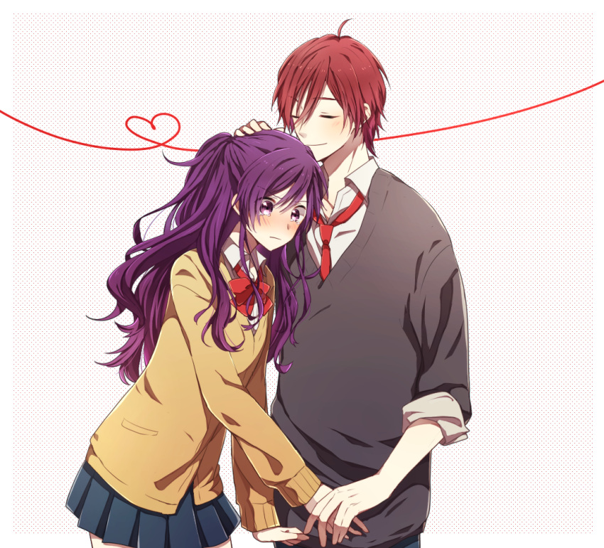 1boy, 1girl, closed_eyes, heart, heart_of_string, long_hair, matsunaga_tomoya, nijiiro_days