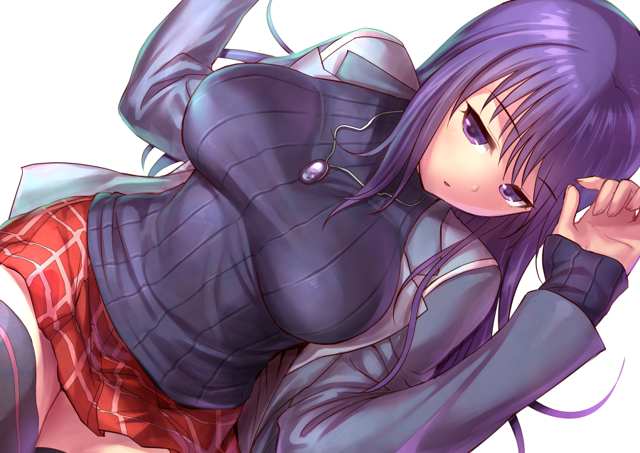 1girl, blue_eyes, breasts, long_hair, malariya, misao_(kami_no_misoshiru), purple_hair, quiz_magic_academy