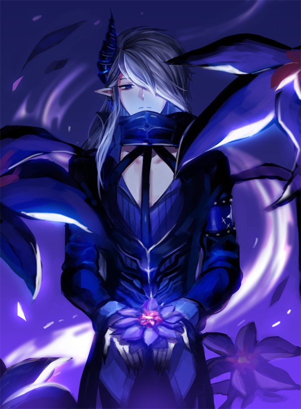 1boy, ciel_(elsword), coat, cowboy_shot, demonio_(elsword), elsword, expressionless, flower