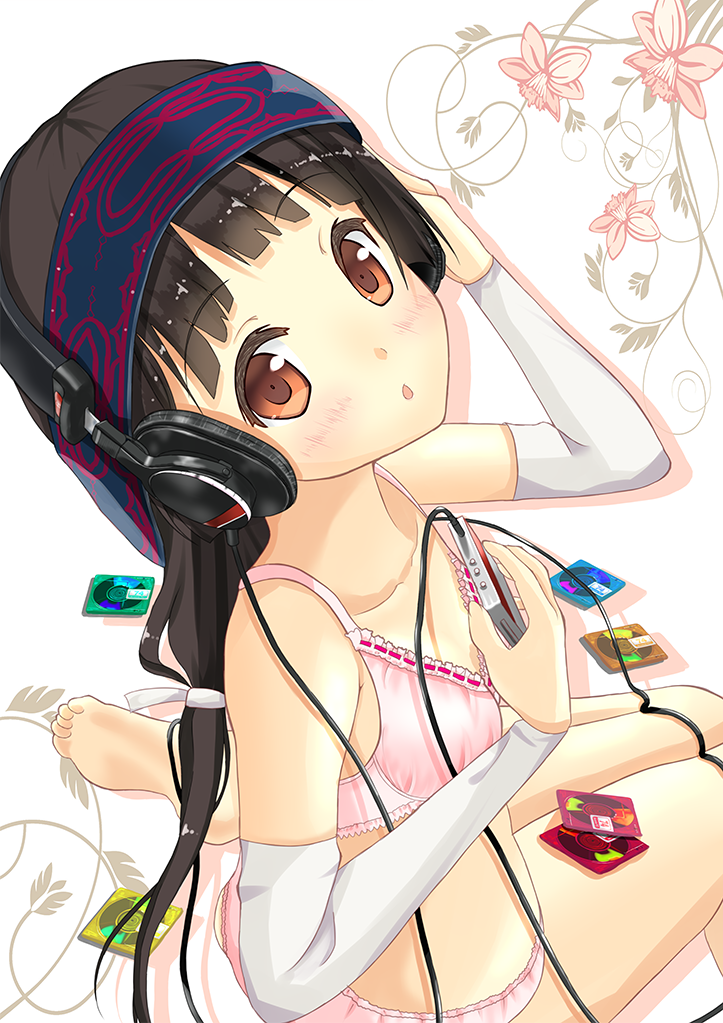 1girl, amayadori_machi, arm_warmers, bangs, black_hair, blunt_bangs, blush, bra