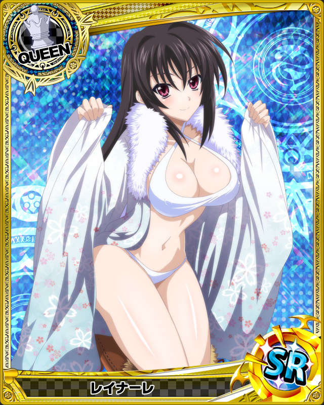 1girl, bikini, black_hair, blush, boots, breasts, card_(medium), character_name