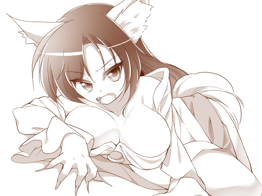 1girl, animal_ears, breasts, brooch, claws, fangs, hachi_(chihagura), imaizumi_kagerou