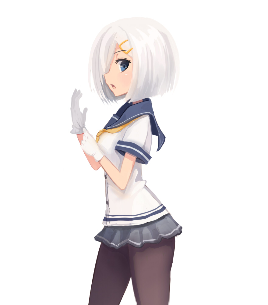 1girl, adjusting_clothes, adjusting_gloves, black_legwear, blue_eyes, cowboy_shot, eyebrows, eyebrows_visible_through_hair