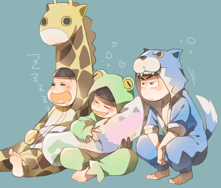 >:|, 3boys, =_=, alternate_costume, alternate_eye_color, animal_costume, animal_ears, bangs