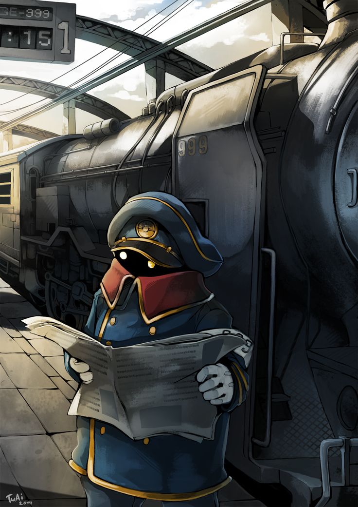 1boy, 2014, alien, artist_request, cable, clouds, conductor_(ginga_tetsudou_999), ginga_tetsudou_999