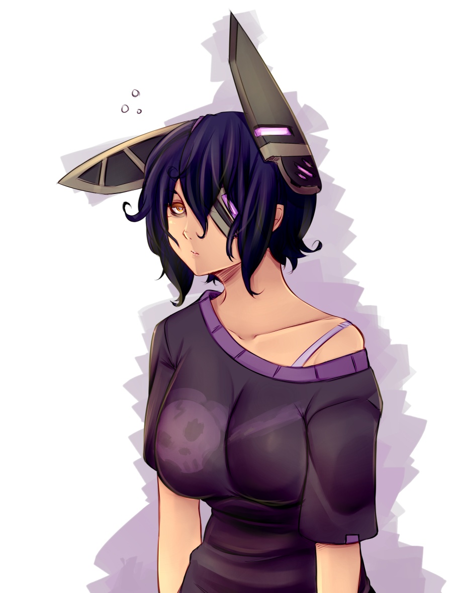 1girl, bra, breasts, casual, collarbone, eyepatch, headgear, kantai_collection