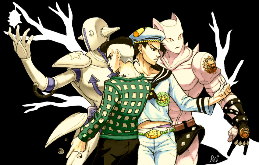 2boys, birthmark, black_eyes, black_hair, bubble, collarbone, grey_hair, hat