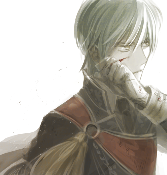 1boy, aqua_hair, blood, blood_on_face, gloves, ichigo_hitofuri, injury, military