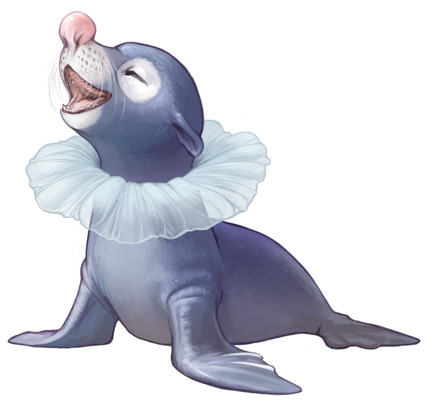 closed_eyes, frills, mewitti, no_humans, open_mouth, pokemon, pokemon_(creature), pokemon_(game), pokemon_sm, popplio, realistic, seal, simple_background, solo, white_background