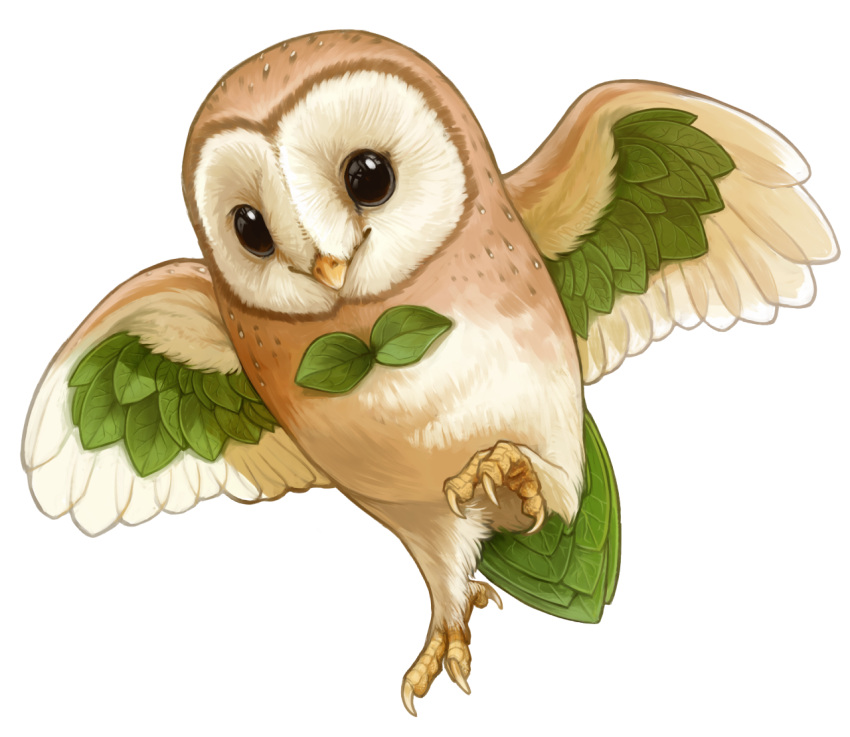 beak, bird, black_eyes, leaf, looking_at_viewer, mewitti, no_humans, owl, pokemon, pokemon_(creature), pokemon_(game), pokemon_sm, rowlet, simple_background, talons, white_background