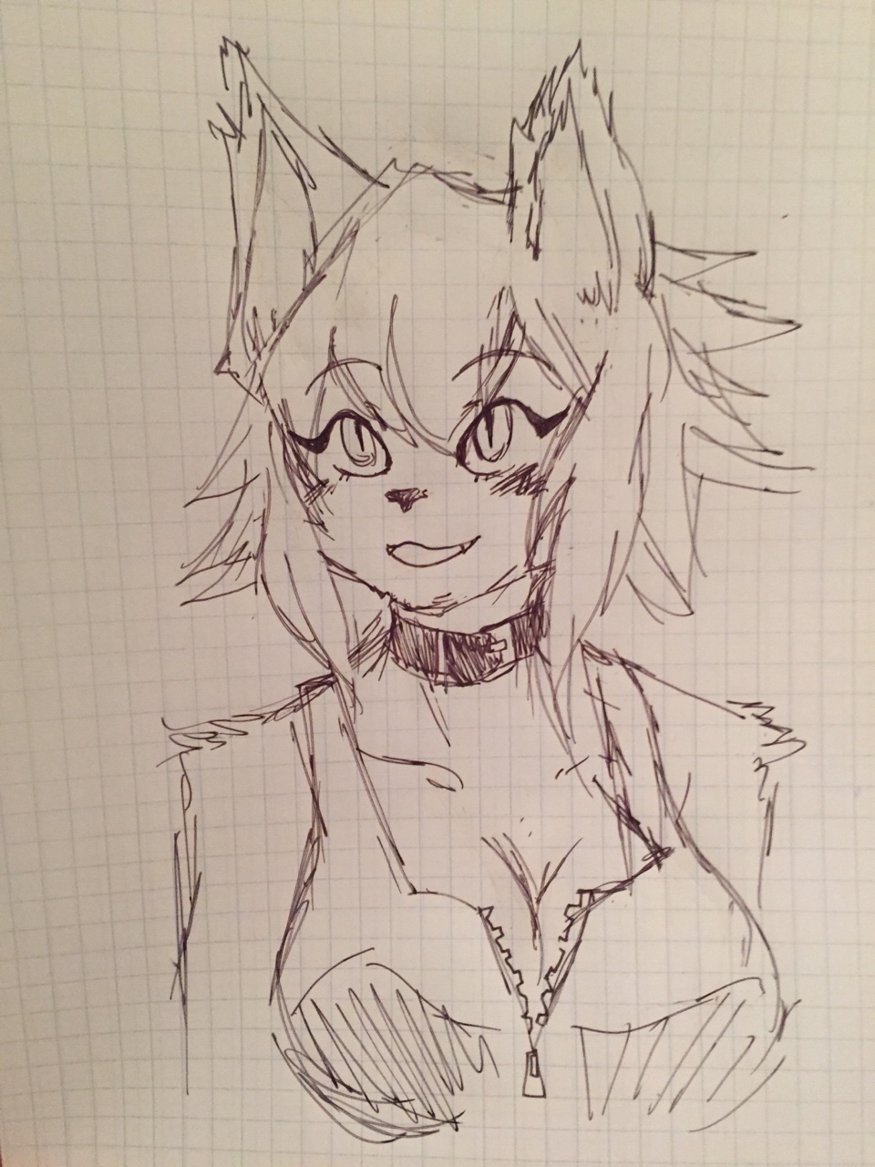 animal_ears, breasts, cleavage, collar, dog_ears, drawfag, fang, fur