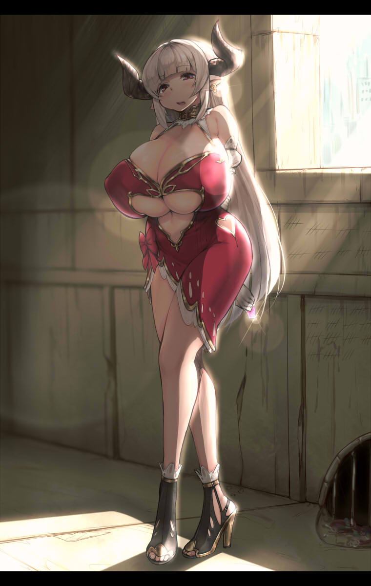 1girl, alicia_(granblue_fantasy), breasts, cleavage, curvy, granblue_fantasy, highres, horns