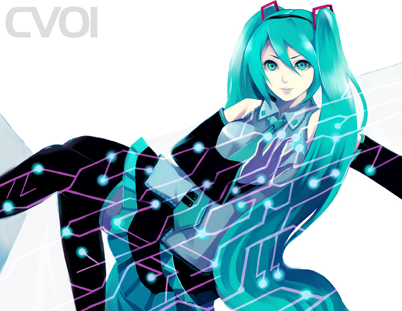 aqua_hair, black_legwear, black_thighhighs, circuit_board, detached_sleeves, digital, hatsune_miku, itori_(artist)