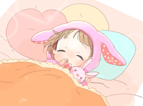 animal_hood, baby, blush, bunny_hood, closed_eyes, himeno_kanon, hood, idolmaster