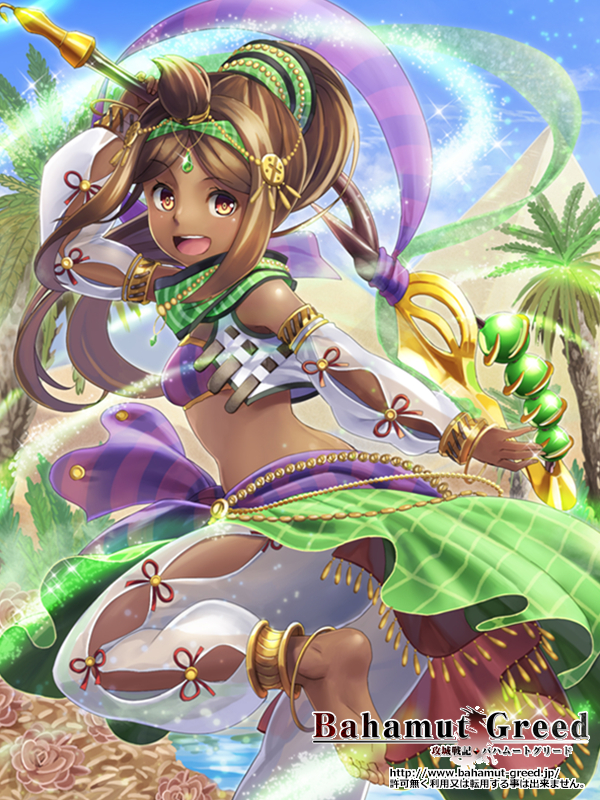 >:d, 1girl, :d, anklet, arabian_clothes, bahamut_greed, barefoot, breasts
