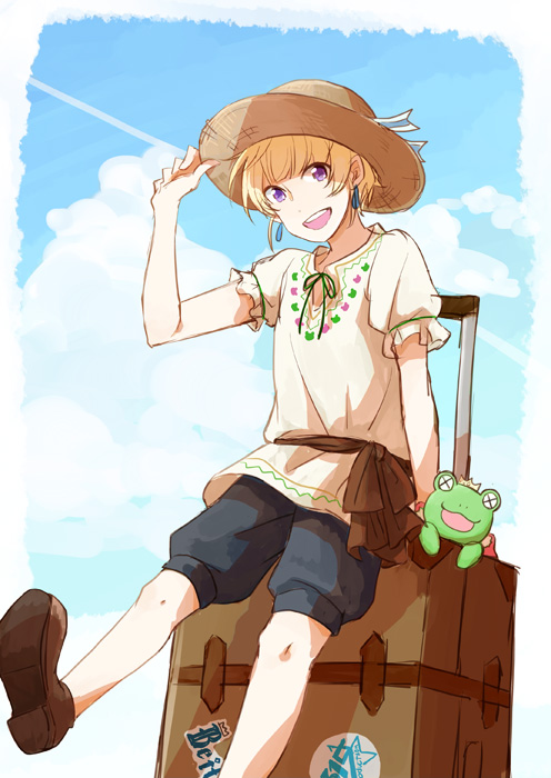 1boy, clouds, cloudy_sky, crown, earrings, hat, idolmaster, idolmaster_side-m