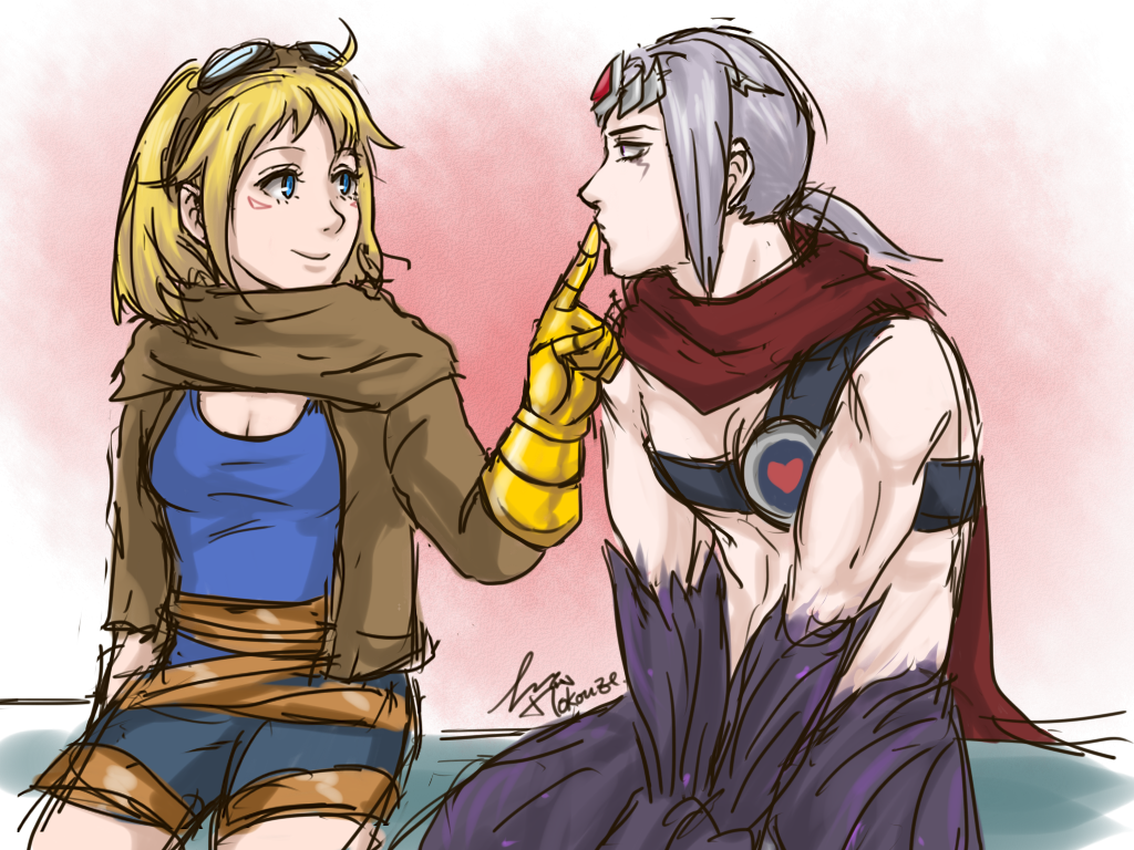 1boy, 1girl, blonde_hair, ezreal, genderswap, genderswap_(mtf), gloves, goggles