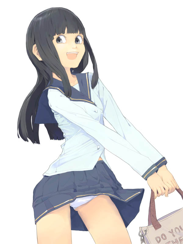 akimbo_(artist), black_eyes, black_hair, panties, pantyshot, school_uniform, serafuku, underwear