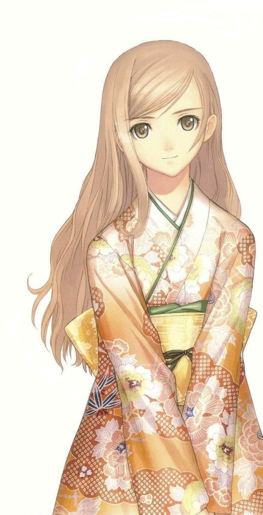 brown_eyes, highres, japanese_clothes, kimono, light_brown_hair, long_hair, shining_(series), shining_wind