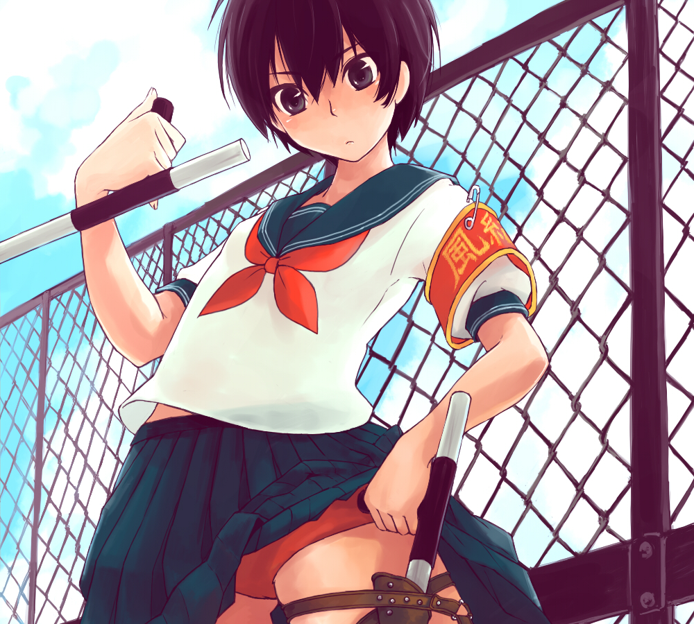 black_hair, buruma, dual_wield, dual_wielding, genderswap, katekyo_hitman_reborn!, otaki55, panties