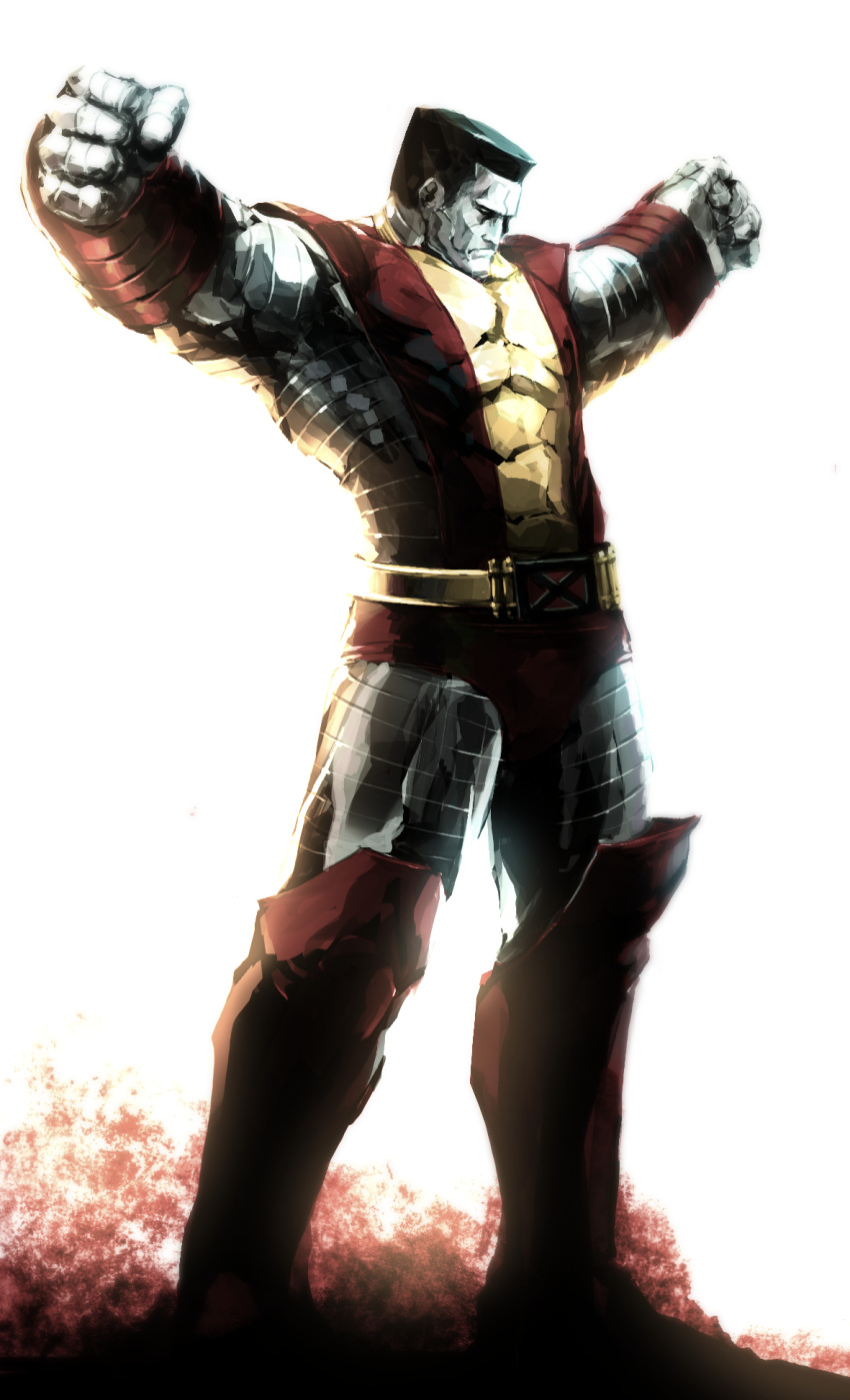 1boy, abs, black_hair, boots, colossus_(x-men), grey_skin, highres, marvel