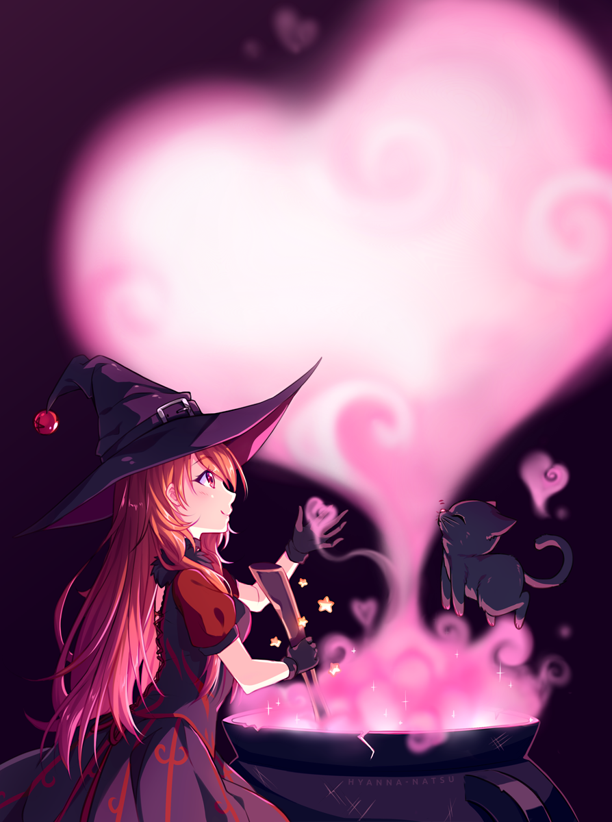 1girl, ^_^, artist_name, bell, black_background, black_cat, black_dress, black_fur