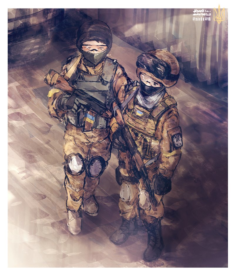 ak-47, assault_rifle, balaclava, boots, brown_boots, bulletproof_vest, covered_mouth, emblem