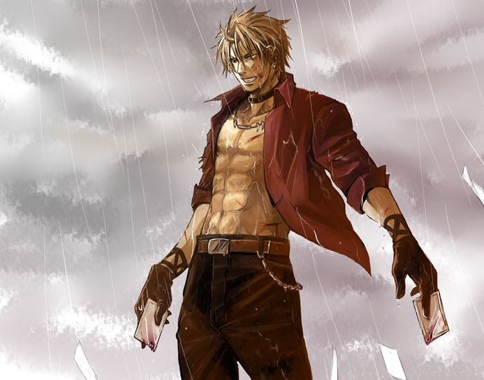king_of_fighters, male, muccky, rain, shen_woo, smile