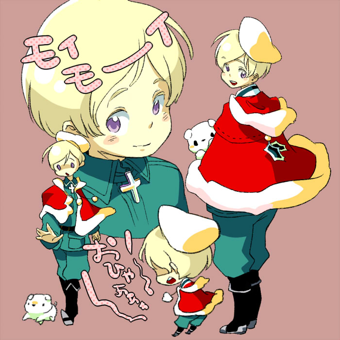 beret, blonde_hair, cape, dog, finland_(hetalia), hana-tamago, hat, male