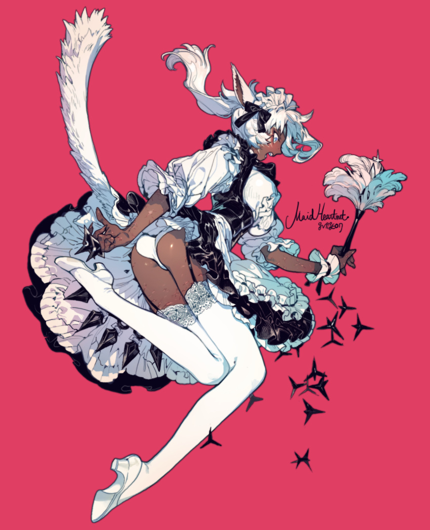 1girl, animal_ears, apron, artist_name, blue_eyes, blush, cat_ears, cat_tail
