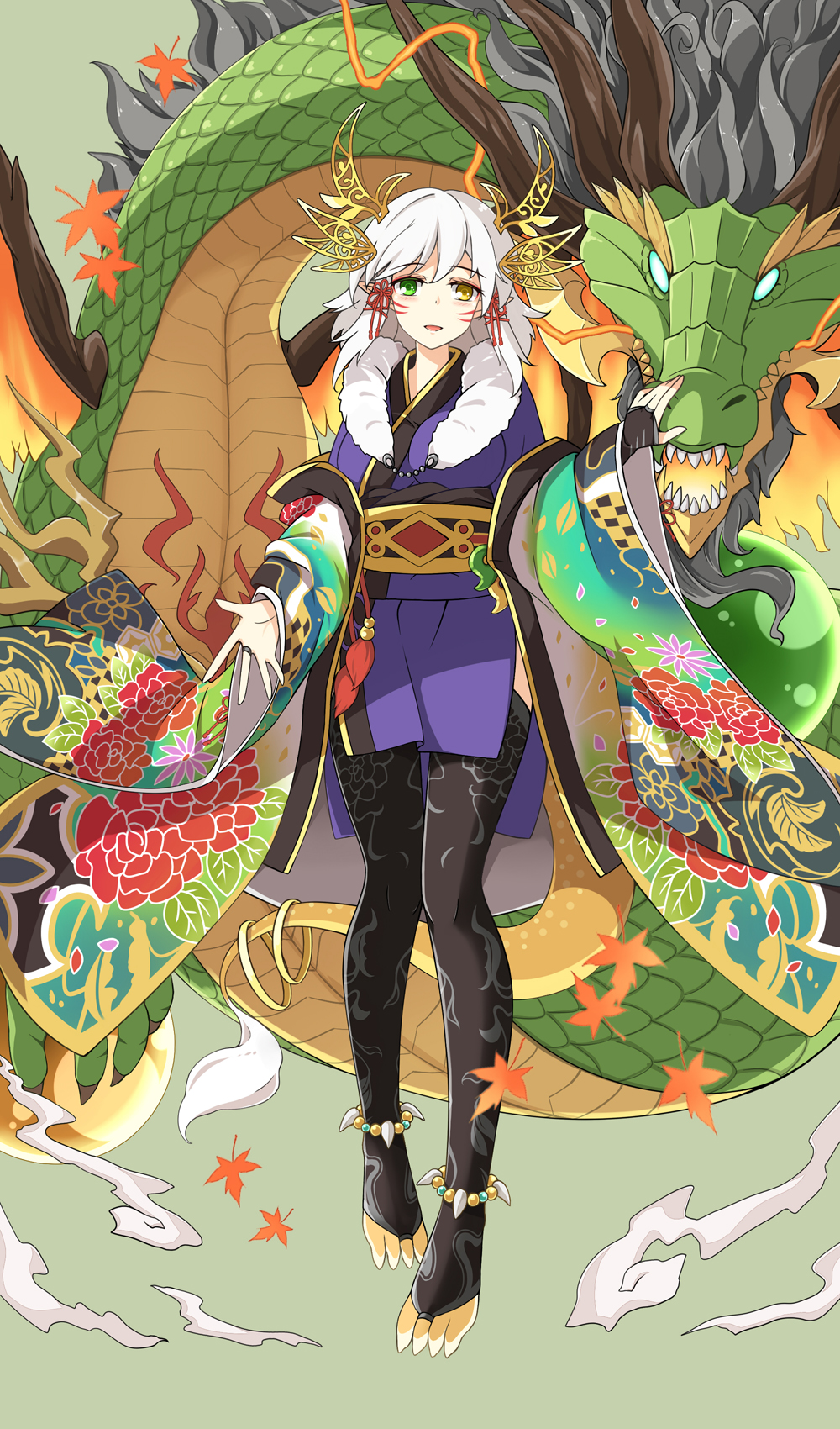 1girl, anklet, barefoot, black_thighhighs, blush, bridal_gauntlets, claws, commentary_request