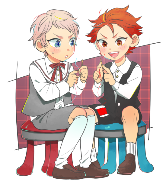 2boys, child, ensemble_stars!, itsuki_shu, kiryuu_kurou, male_focus, multiple_boys, needle