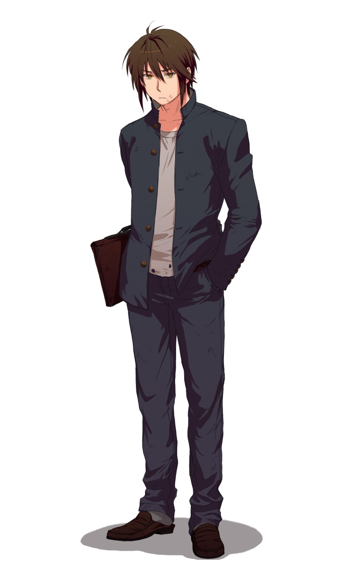 axis_powers_hetalia, bag, bookbag, brown_eyes, brown_hair, bruise, bruised, gakuran