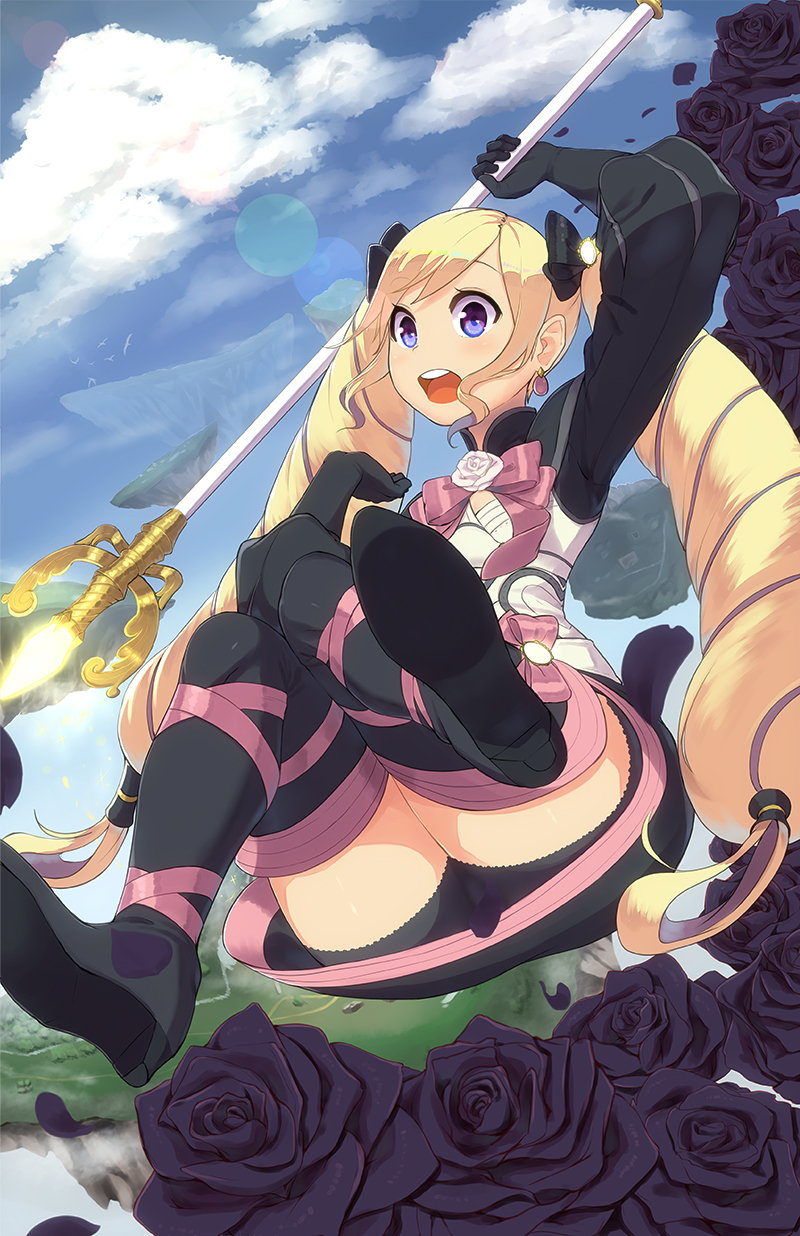 1girl, :o, black_legwear, drill_hair, elbow_gloves, elise_(fire_emblem), fire_emblem, fire_emblem_fates