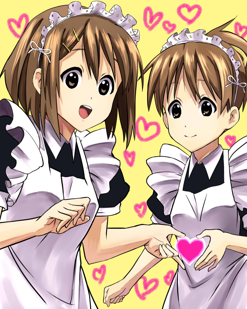 alternate_costume, apron, bad_id, brown_eyes, brown_hair, enmaided, hair_ornament, hairpin