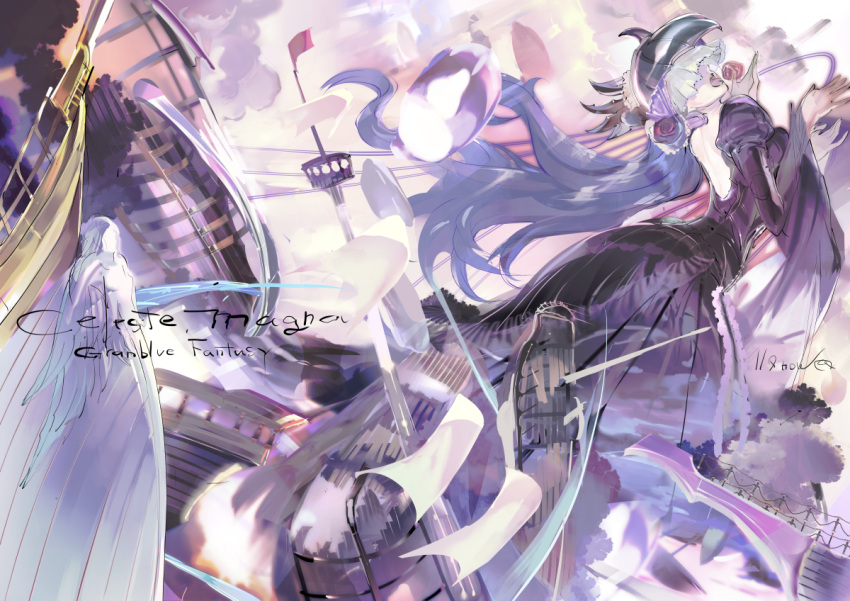 119, bare_back, black_hair, celeste_(granblue_fantasy), dress, granblue_fantasy, headgear