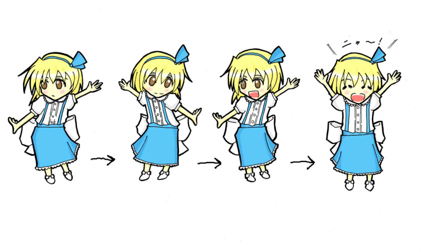 alice_margatroid, alice_margatroid_(pc-98), arrow, child, dancing, ribbon, short_hair, touhou