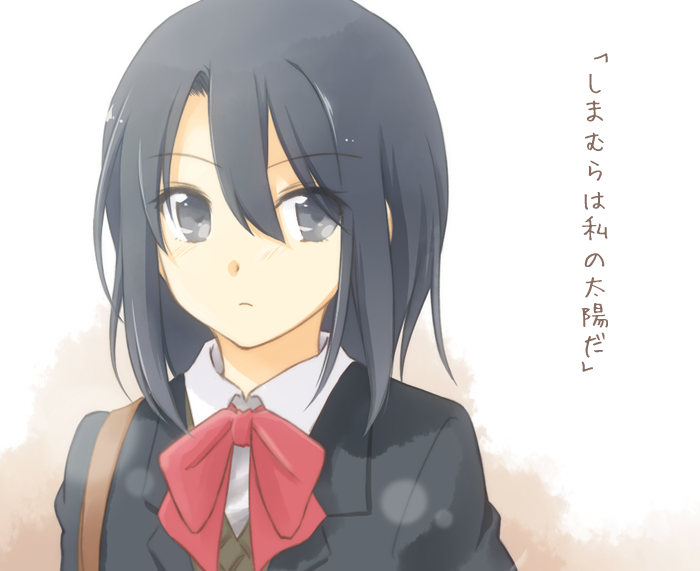 1girl, adachi_(adachi_to_shimamura), adachi_to_shimamura, black_hair, bow, natsushi, school_uniform, solo