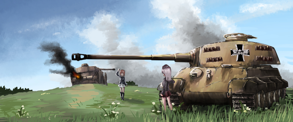 2girls, girls_und_panzer, itsumi_erika, military, military_vehicle, multiple_girls, nishizumi_miho, panzerkampfwagen_iv